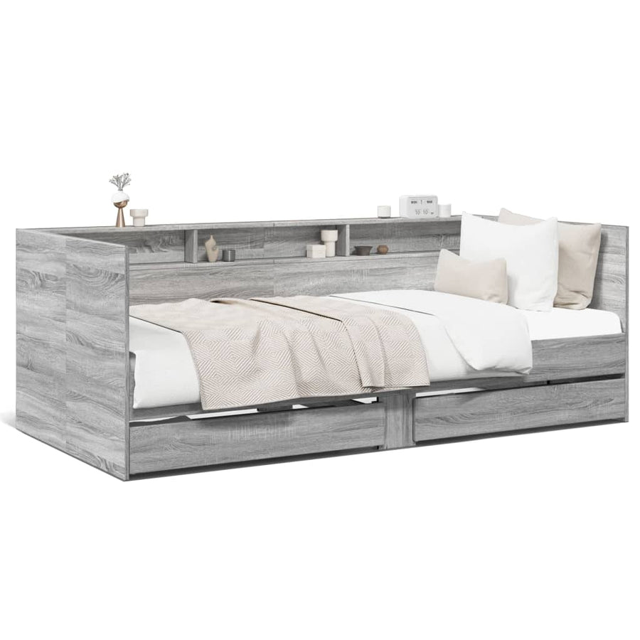 Slaapbank met lades zonder matras 90x200 cm grijs sonoma eiken
