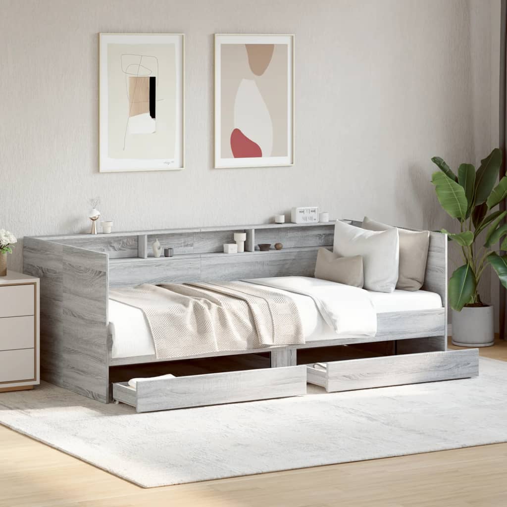Slaapbank met lades zonder matras 90x200 cm grijs sonoma eiken