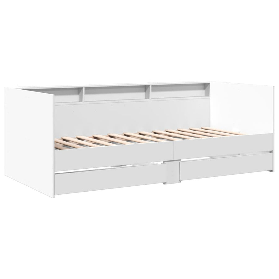 Slaapbank met lades 90x190 cm bewerkt hout wit
