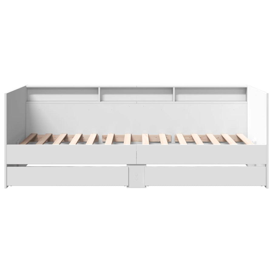 Slaapbank met lades 90x190 cm bewerkt hout wit