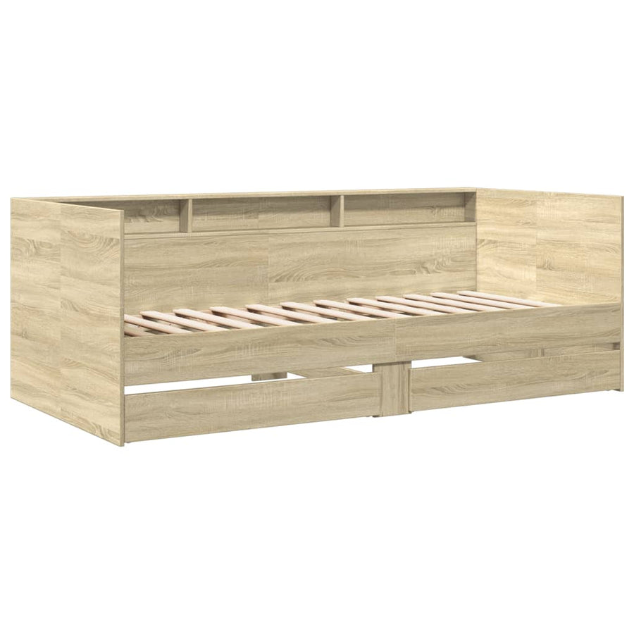 Slaapbank met lades 90x190 cm bewerkt hout sonoma eikenkleurig