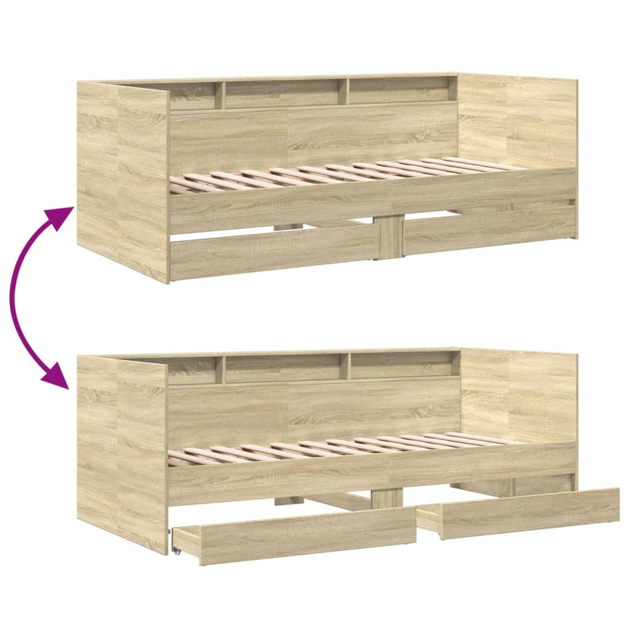 Slaapbank met lades 90x190 cm bewerkt hout sonoma eikenkleurig