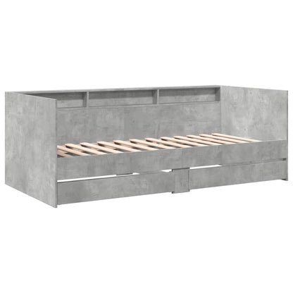 Slaapbank met lades 90x190 cm bewerkt hout betongrijs
