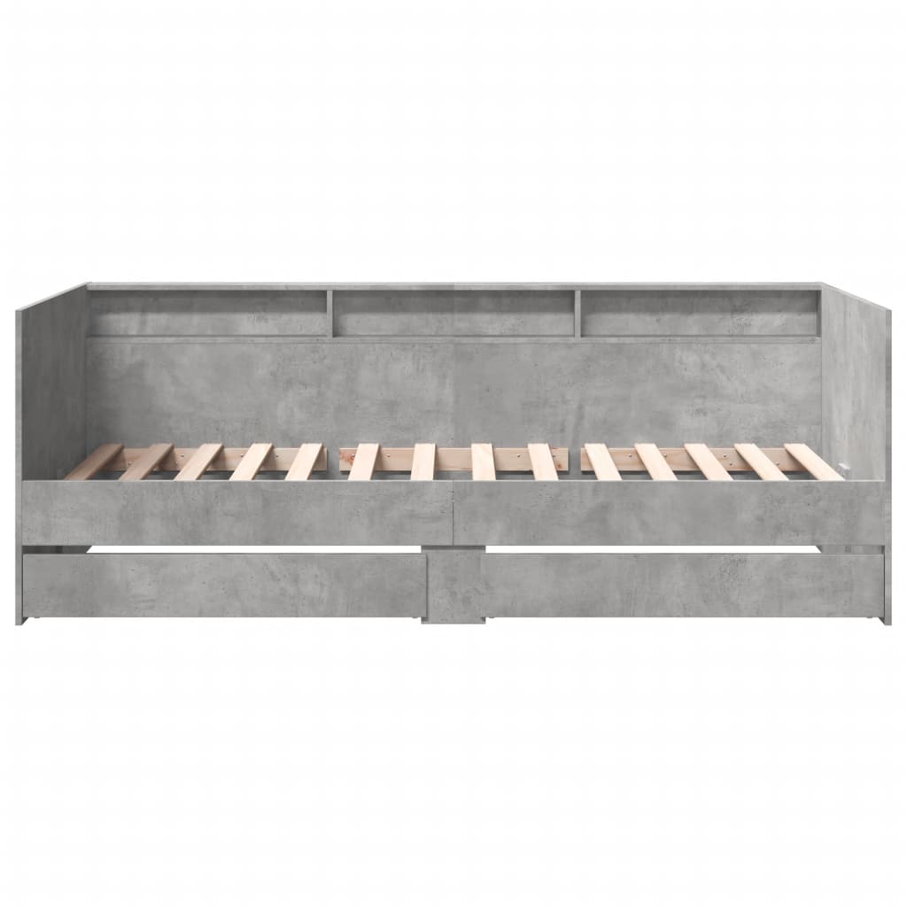 Slaapbank met lades 90x190 cm bewerkt hout betongrijs