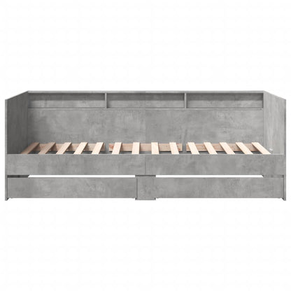 Slaapbank met lades 90x190 cm bewerkt hout betongrijs