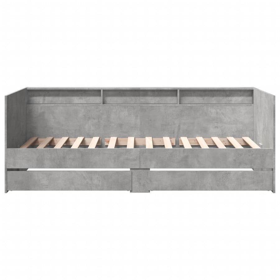 Slaapbank met lades 90x190 cm bewerkt hout betongrijs