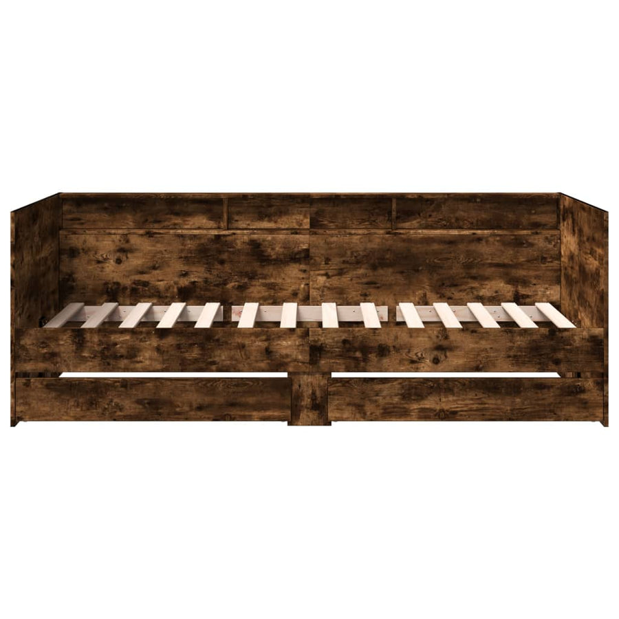 Slaapbank met lades 90x190 cm bewerkt hout gerookt eikenkleurig