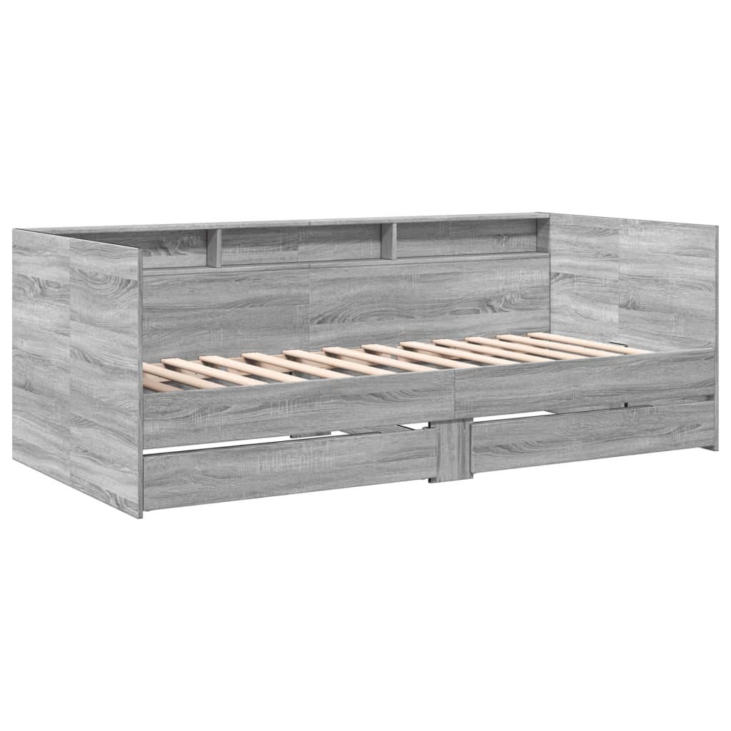 Slaapbank met lades 90x190 cm bewerkt hout grijs sonoma eiken