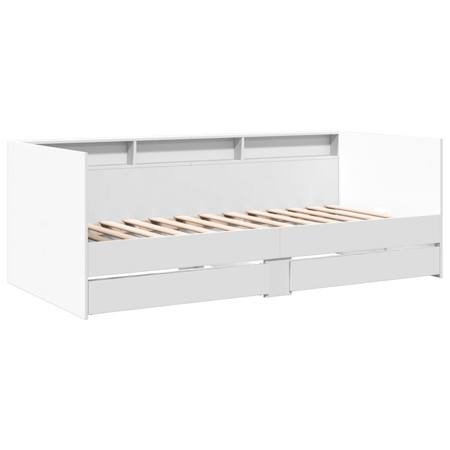 Slaapbank met lades 75x190 cm bewerkt hout wit