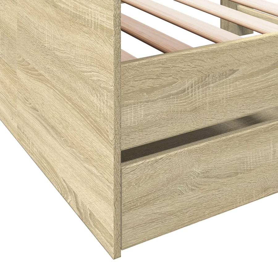 Slaapbank met lades 75x190 cm bewerkt hout sonoma eikenkleurig