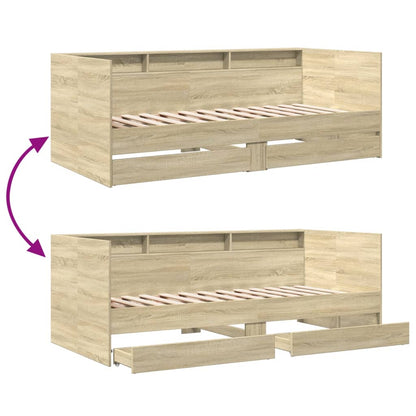 Slaapbank met lades 75x190 cm bewerkt hout sonoma eikenkleurig