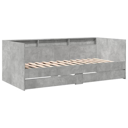 Slaapbank met lades 75x190 cm bewerkt hout betongrijs
