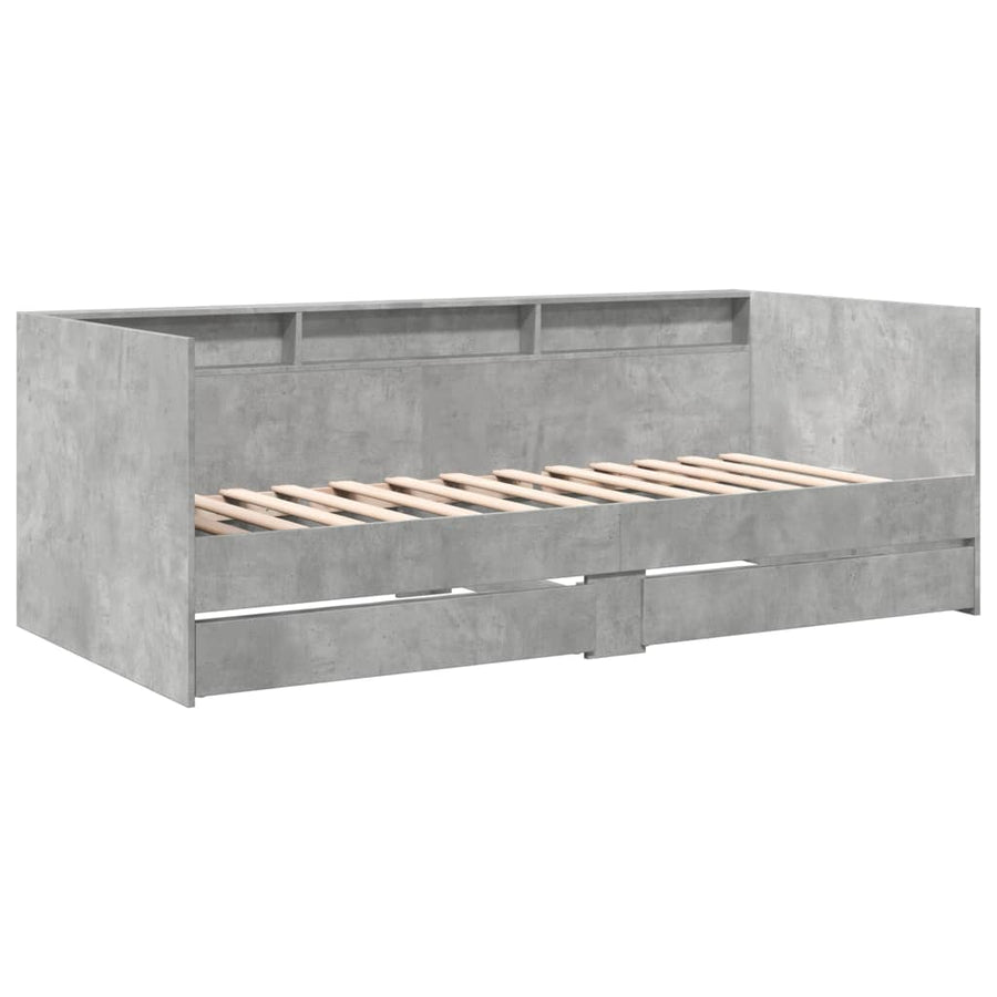 Slaapbank met lades 75x190 cm bewerkt hout betongrijs