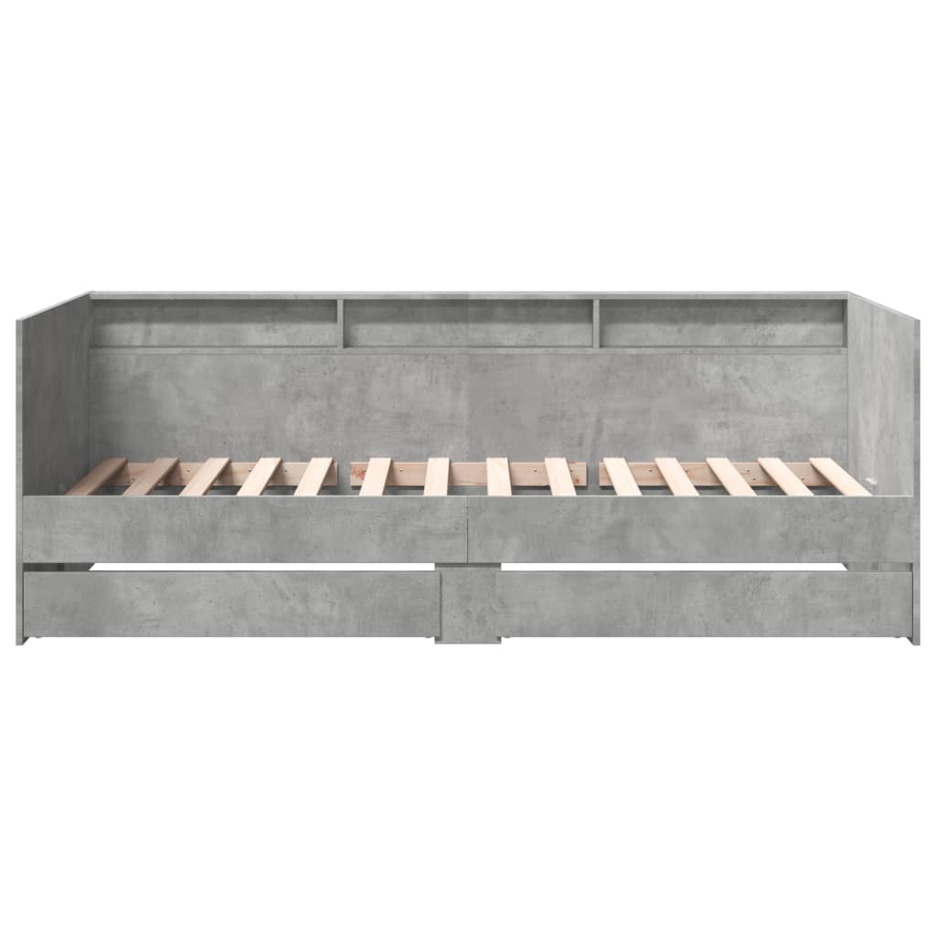 Slaapbank met lades 75x190 cm bewerkt hout betongrijs