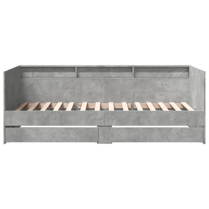 Slaapbank met lades 75x190 cm bewerkt hout betongrijs