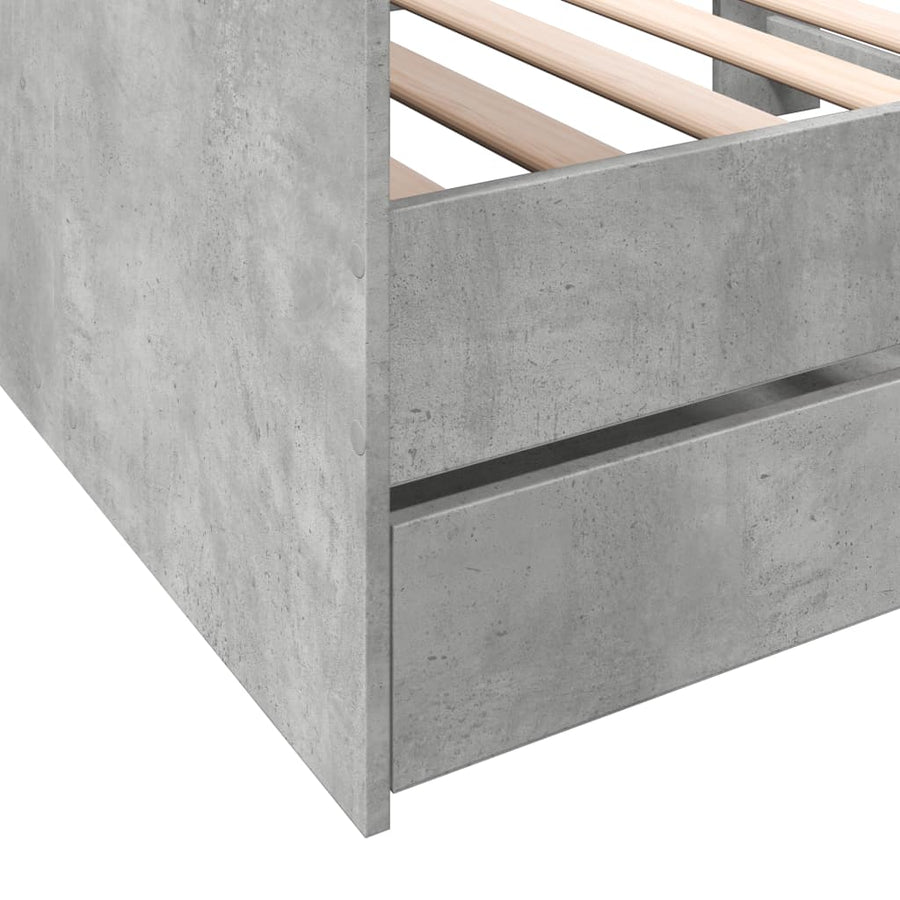 Slaapbank met lades 75x190 cm bewerkt hout betongrijs