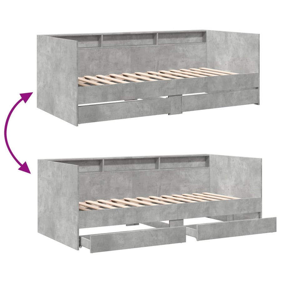 Slaapbank met lades 75x190 cm bewerkt hout betongrijs