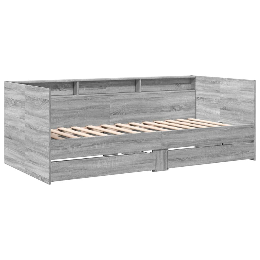 Slaapbank met lades 75x190 cm bewerkt hout grijs sonoma eiken