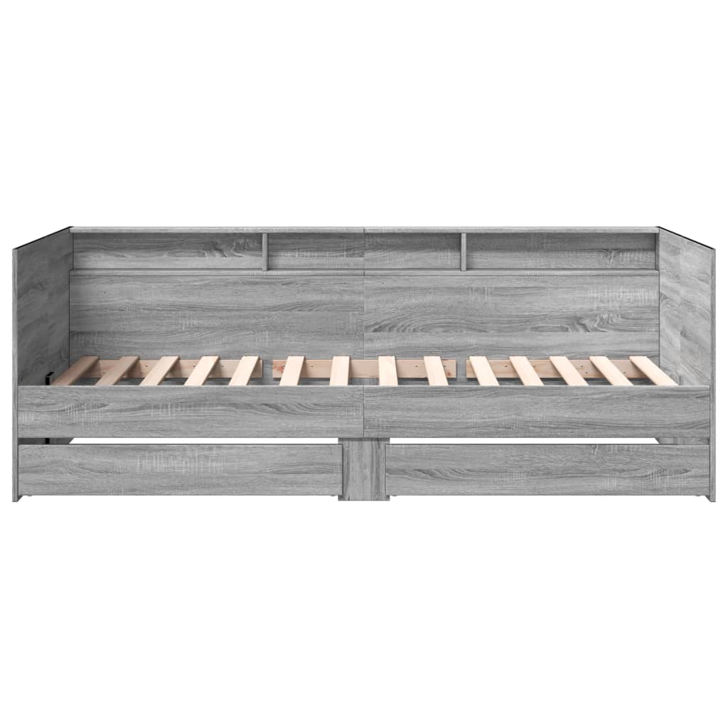 Slaapbank met lades 75x190 cm bewerkt hout grijs sonoma eiken