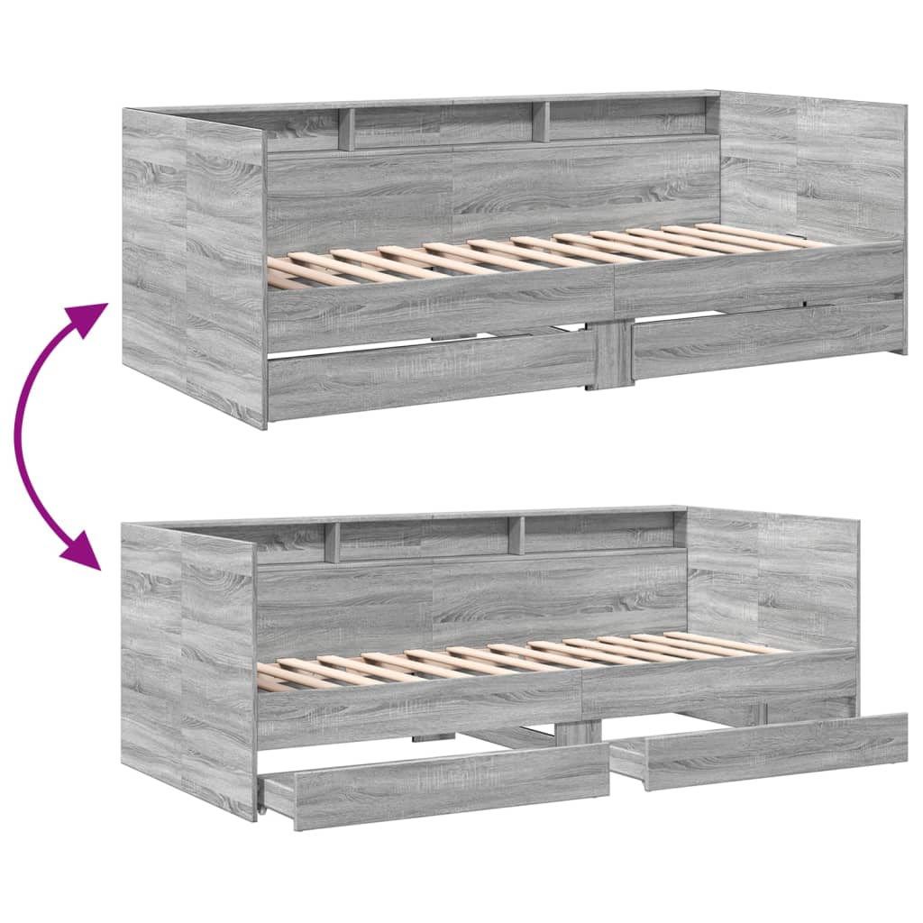 Slaapbank met lades 75x190 cm bewerkt hout grijs sonoma eiken