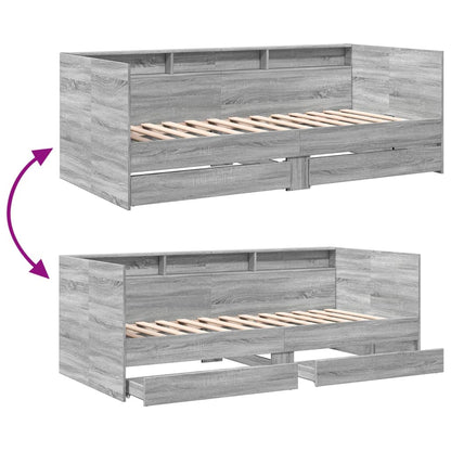 Slaapbank met lades 75x190 cm bewerkt hout grijs sonoma eiken