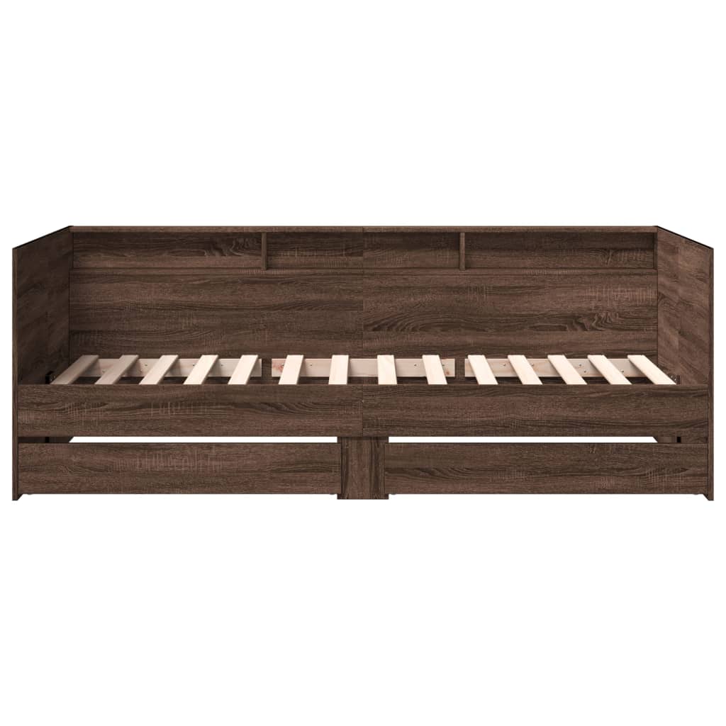 Slaapbank met lades 75x190 cm bewerkt hout bruin eikenkleurig