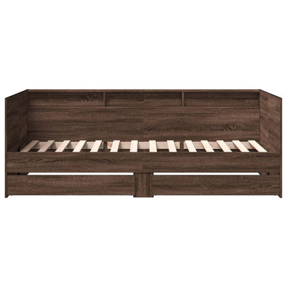 Slaapbank met lades 75x190 cm bewerkt hout bruin eikenkleurig