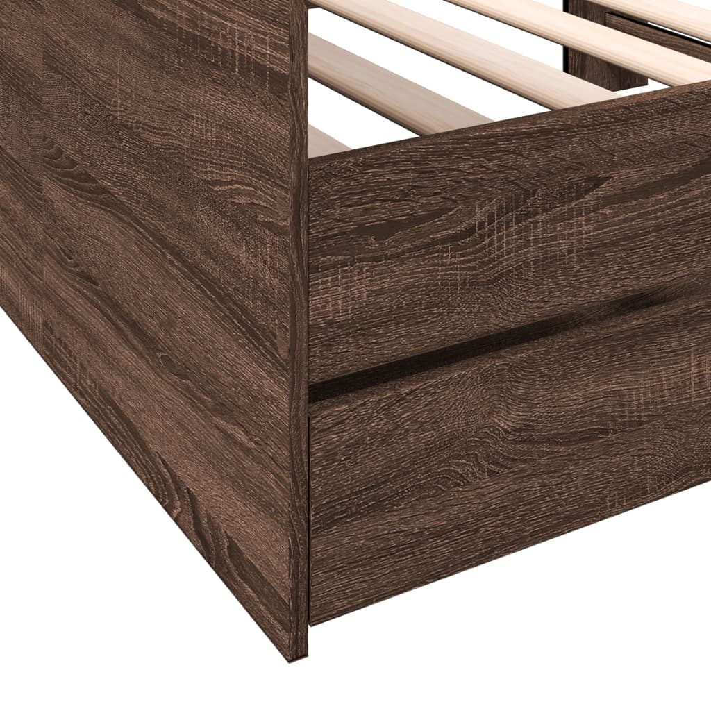 Slaapbank met lades 75x190 cm bewerkt hout bruin eikenkleurig