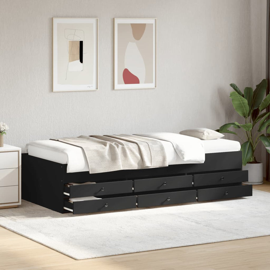 Slaapbank met lades 100x200 cm bewerkt hout zwart