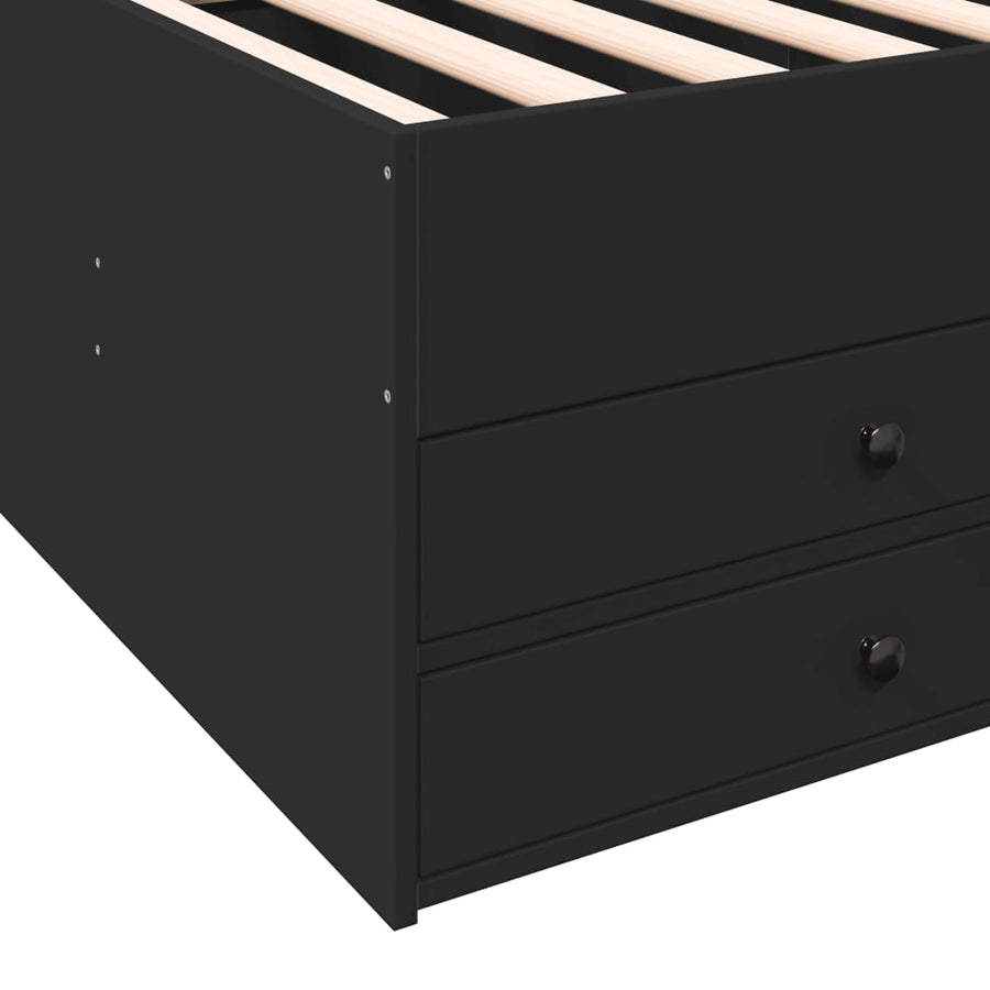 Slaapbank met lades 100x200 cm bewerkt hout zwart