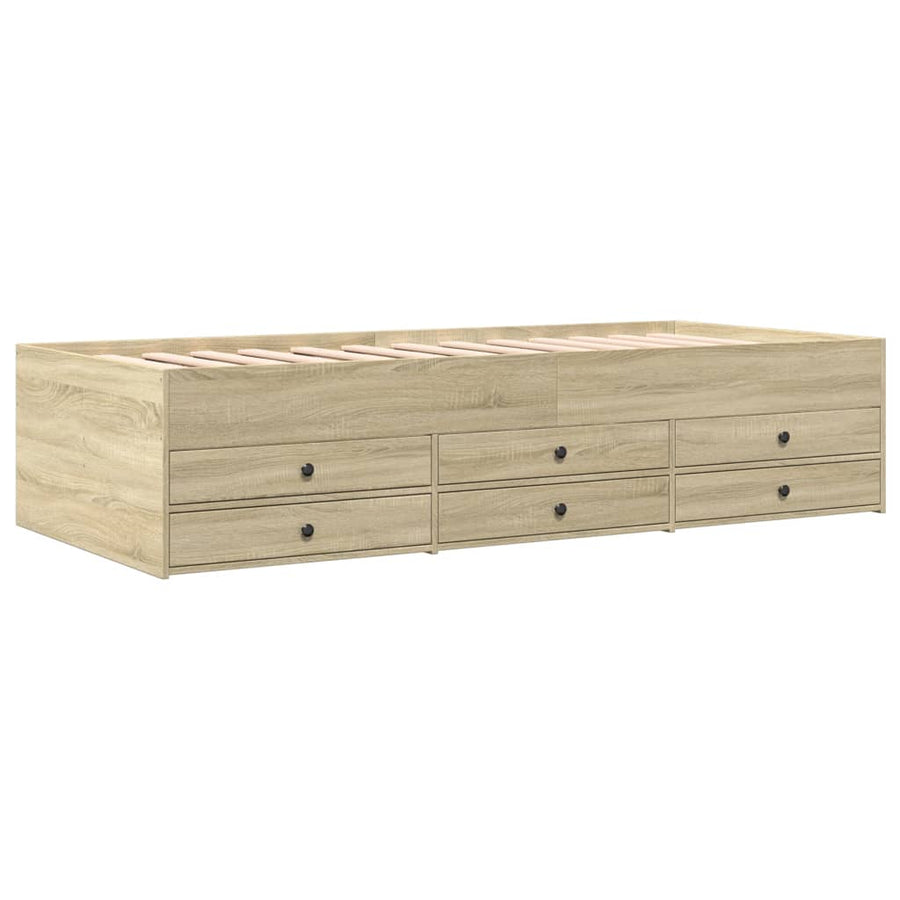 Slaapbank met lades 100x200 cm bewerkt hout sonoma eikenkleurig