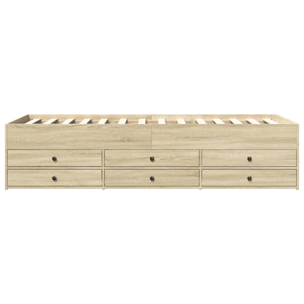 Slaapbank met lades 100x200 cm bewerkt hout sonoma eikenkleurig