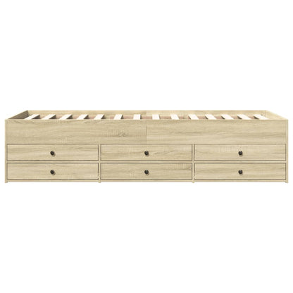 Slaapbank met lades 100x200 cm bewerkt hout sonoma eikenkleurig