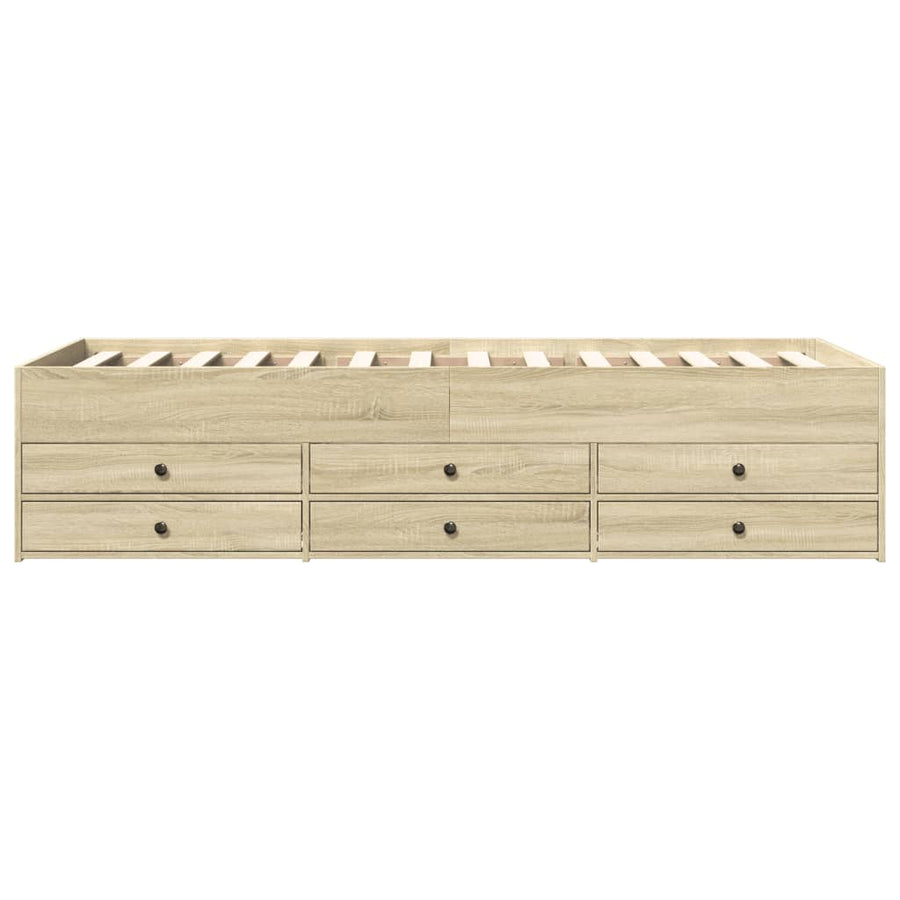 Slaapbank met lades 100x200 cm bewerkt hout sonoma eikenkleurig