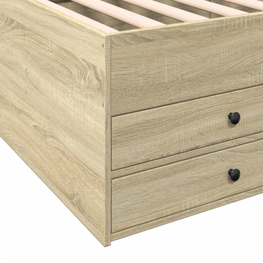 Slaapbank met lades 100x200 cm bewerkt hout sonoma eikenkleurig