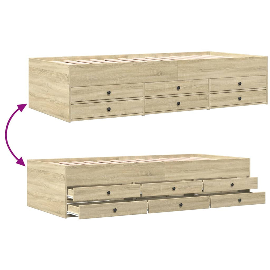 Slaapbank met lades 100x200 cm bewerkt hout sonoma eikenkleurig