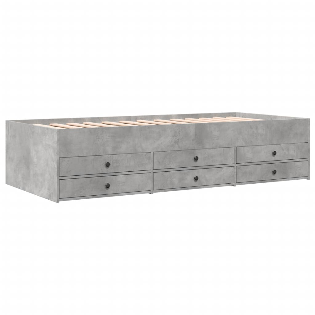 Slaapbank met lades 100x200 cm bewerkt hout betongrijs