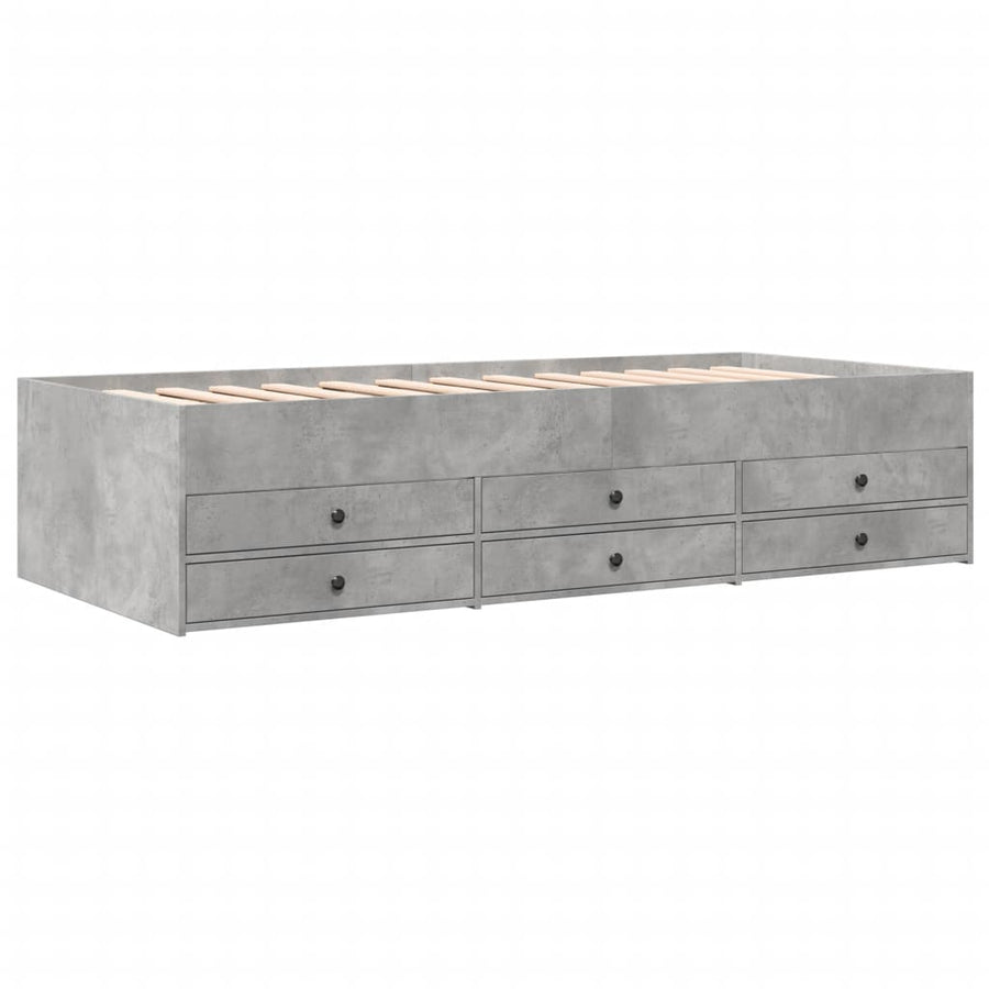 Slaapbank met lades 100x200 cm bewerkt hout betongrijs