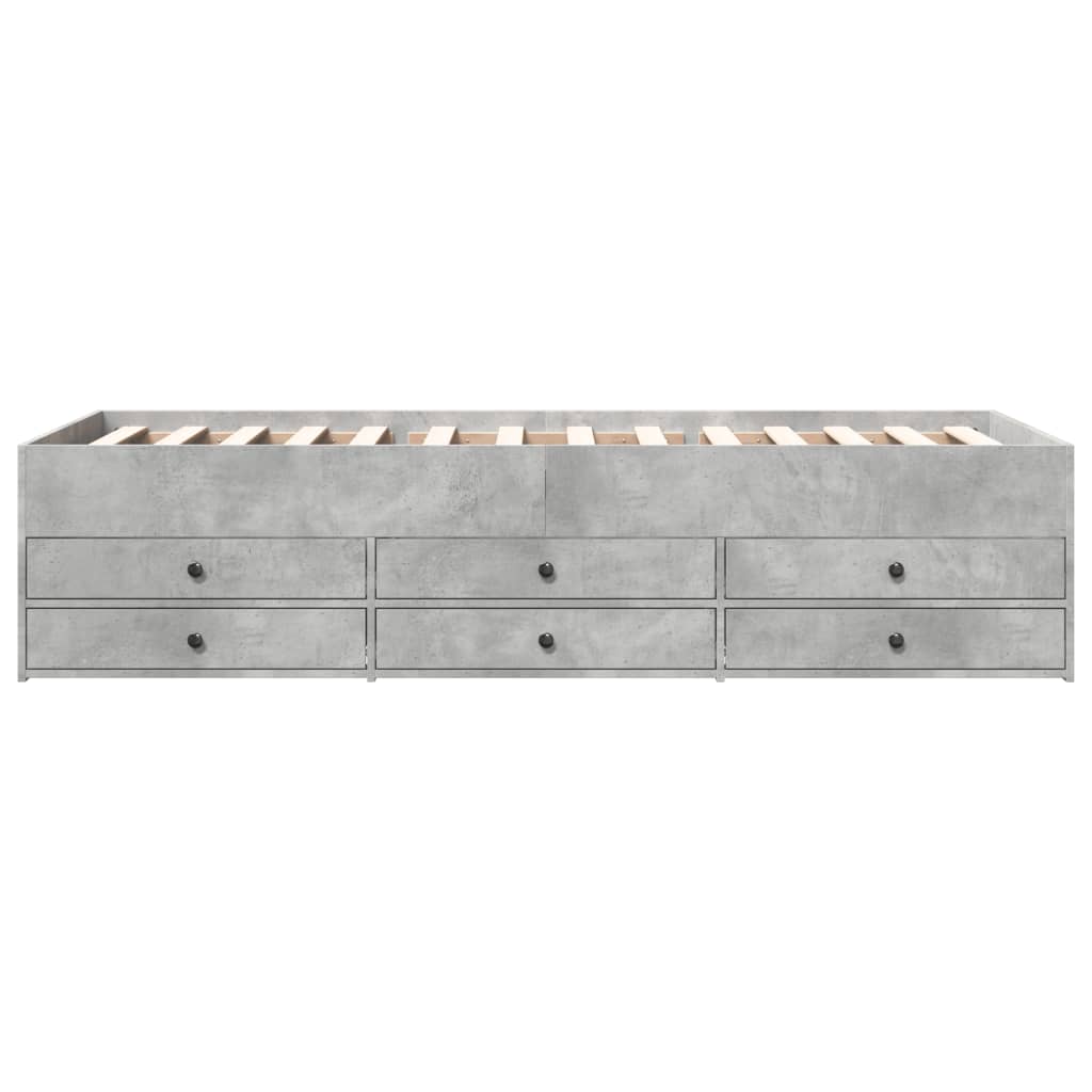 Slaapbank met lades 100x200 cm bewerkt hout betongrijs