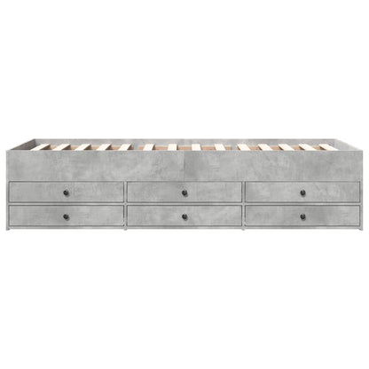 Slaapbank met lades 100x200 cm bewerkt hout betongrijs