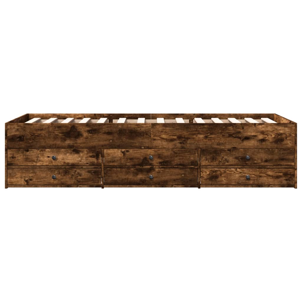 Slaapbank met lades 100x200 cm bewerkt hout gerookt eikenkleur