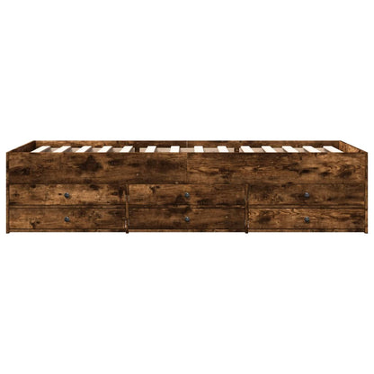 Slaapbank met lades 100x200 cm bewerkt hout gerookt eikenkleur