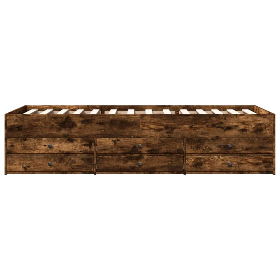 Slaapbank met lades 100x200 cm bewerkt hout gerookt eikenkleur