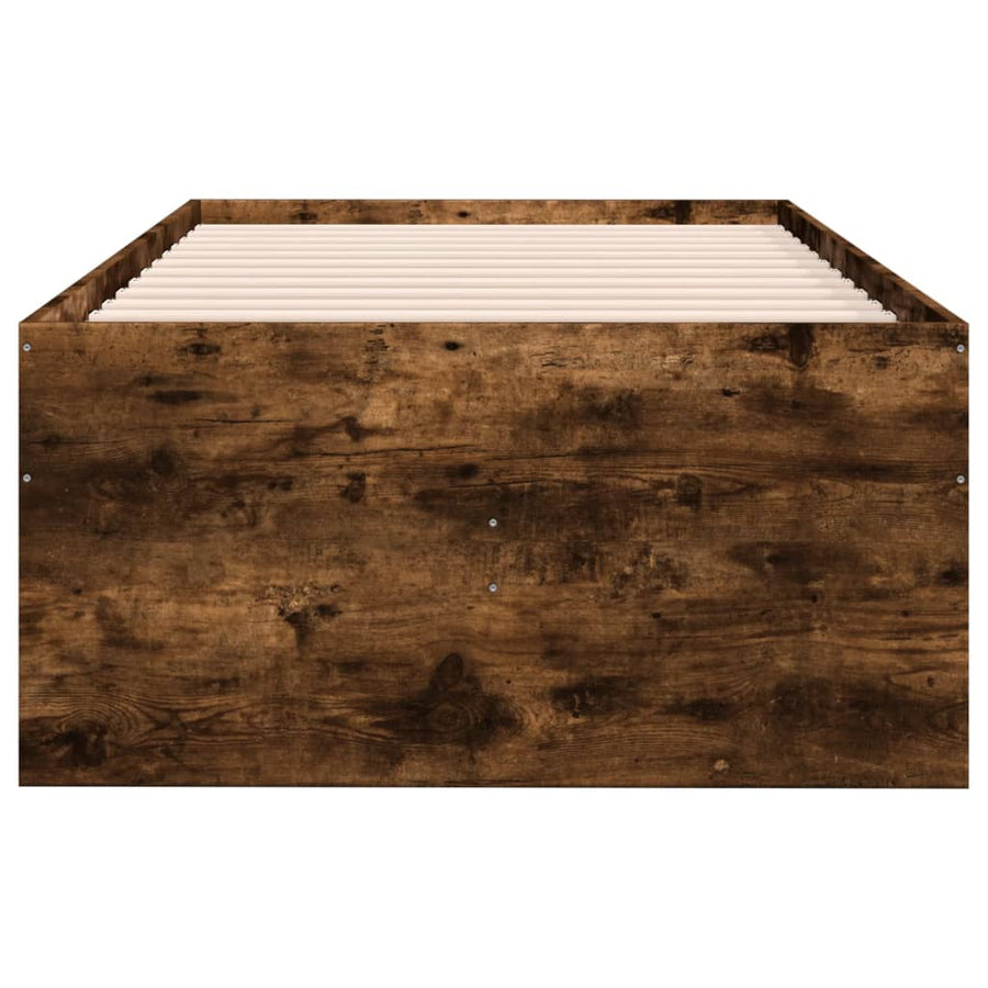 Slaapbank met lades 100x200 cm bewerkt hout gerookt eikenkleur