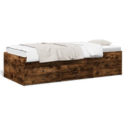 Slaapbank 100x200 cm bewerkt hout gerookt eiken met lades