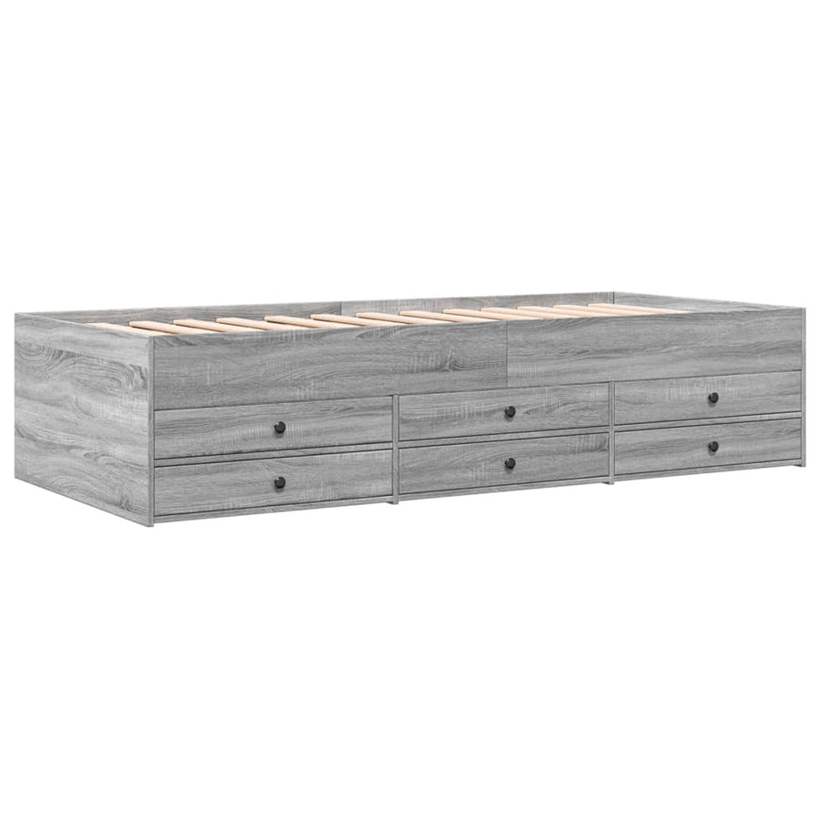 Slaapbank met lades 100x200 cm bewerkt hout grijs sonoma eiken