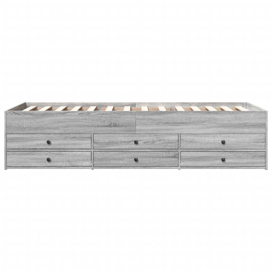 Slaapbank met lades 100x200 cm bewerkt hout grijs sonoma eiken