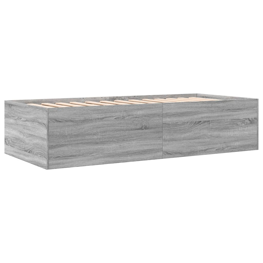 Slaapbank met lades 100x200 cm bewerkt hout grijs sonoma eiken
