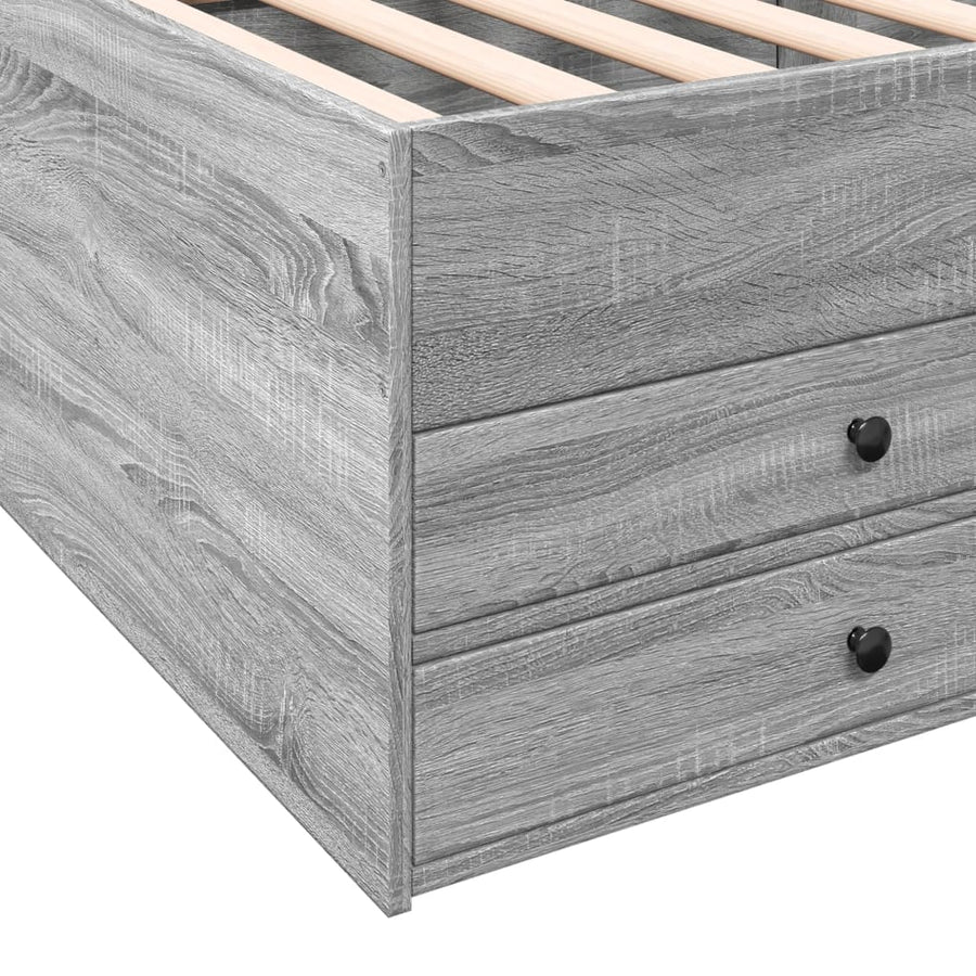 Slaapbank met lades 100x200 cm bewerkt hout grijs sonoma eiken