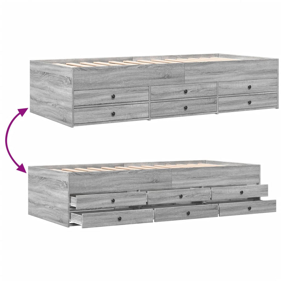 Slaapbank met lades 100x200 cm bewerkt hout grijs sonoma eiken